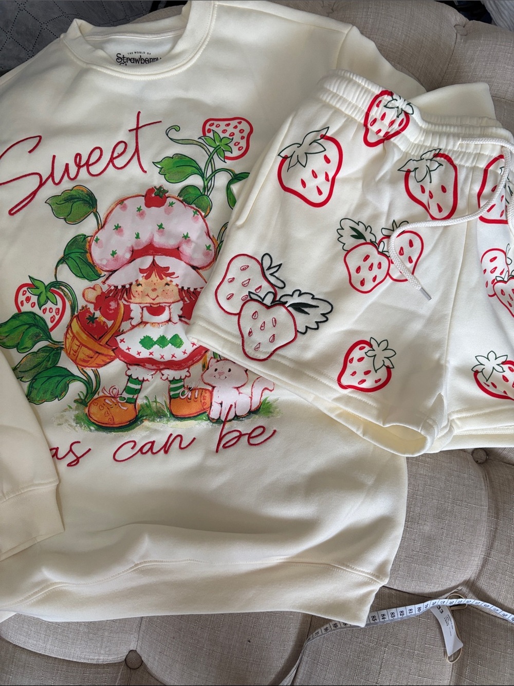 Strawberry-Print Pajama Set - Cream & Red NWOT